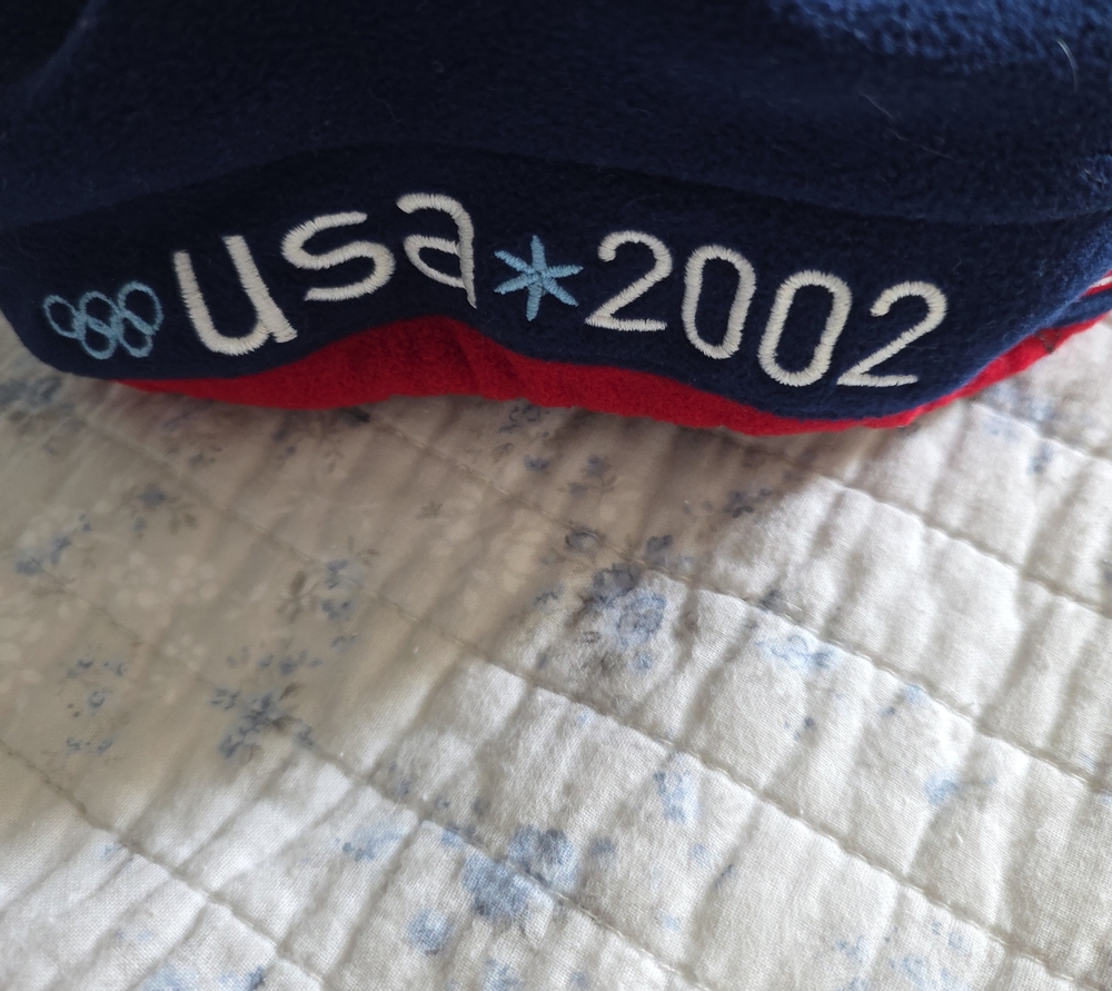 Roots Navy and Red Embroidered 'USA 2002' Fleece Hat